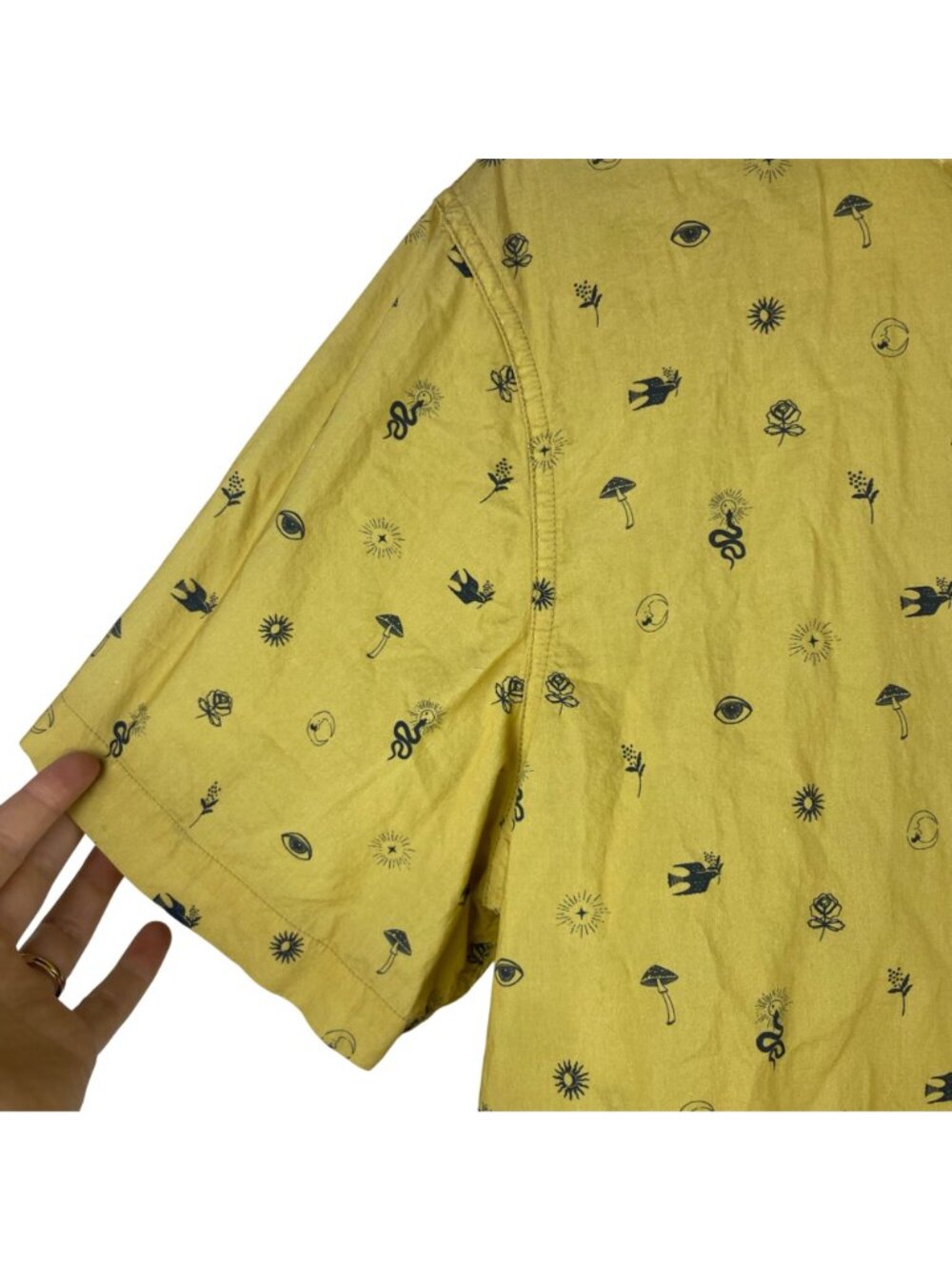 Marine Layer Stretch Selvage Short Sleeve Button Up Casual Shirt Yellow Large - Picture 4 of 12